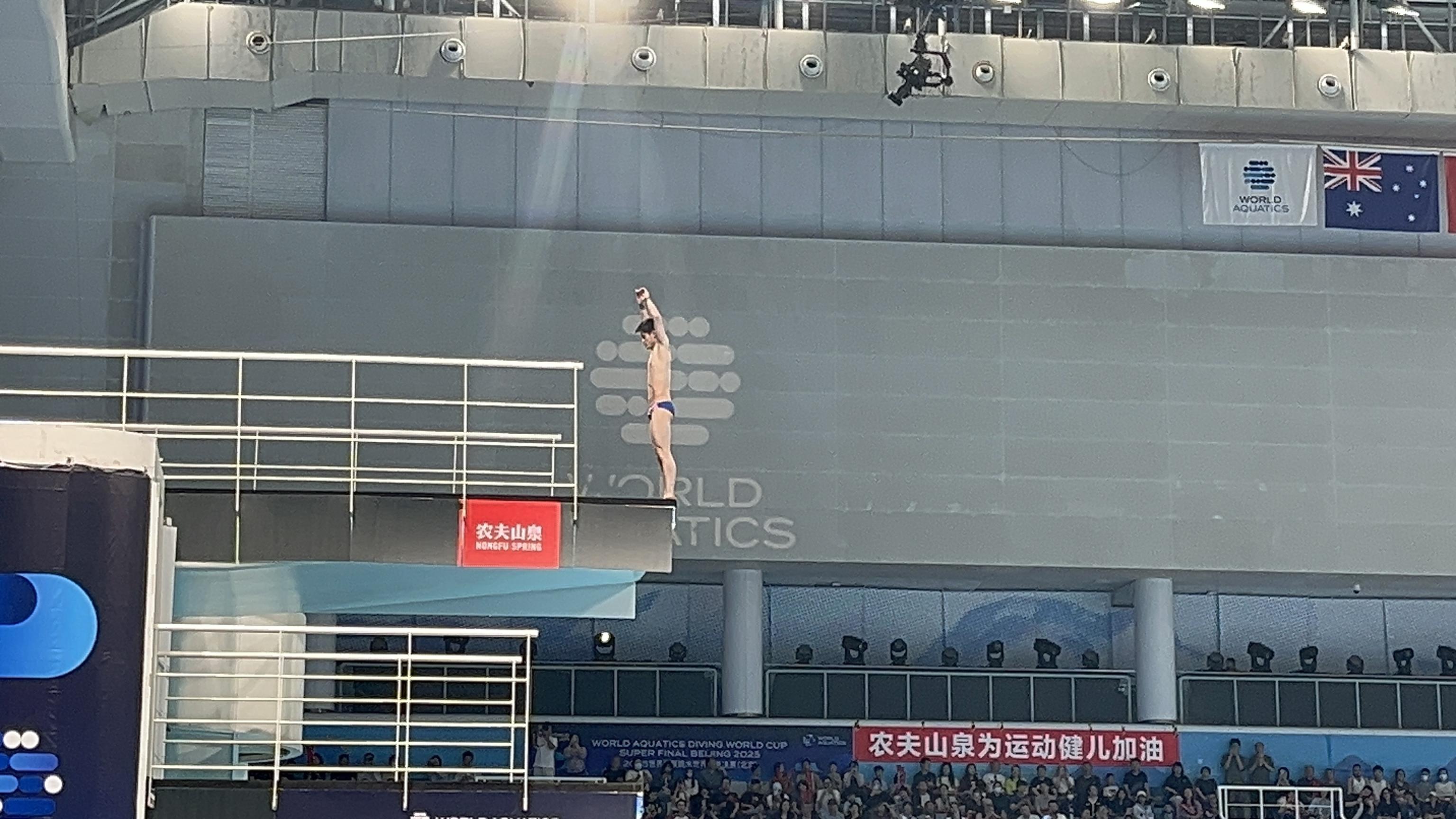 跳水男选手表演完美，摘得金牌